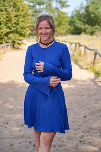 Lya Dress cobalt blue – Ribbed Long Sleeve Women's Dress — Ansicht 1