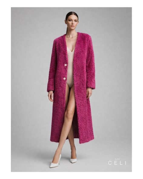 Langer Damenmantel aus recyceltem Polyester – Flauschige Struktur ALINE CELI