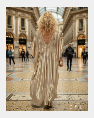 ALINE CELI – Kleid Soleil D’Or | Duchesse-Satin | Perlgold