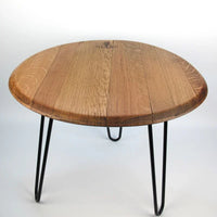 Coffee table Duero made from a wine barrel lid Ø54cm oak wood steel legs handmade — Ansicht 1