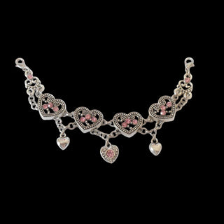 "Herzerl" bodice chain – double-row with rhinestones and heart pendants | 14.5 cm