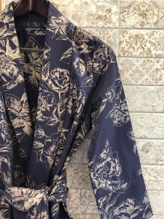 Satin Kimono Indigo Peony 100% mercerized cotton satin 300 TC