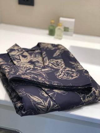 Satin Kimono Indigo Peony 100% mercerized cotton satin 300 TC