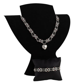 Schmuckset „Perlen & Strass“ – Collier & Armband | Dunkelrot oder Weiß