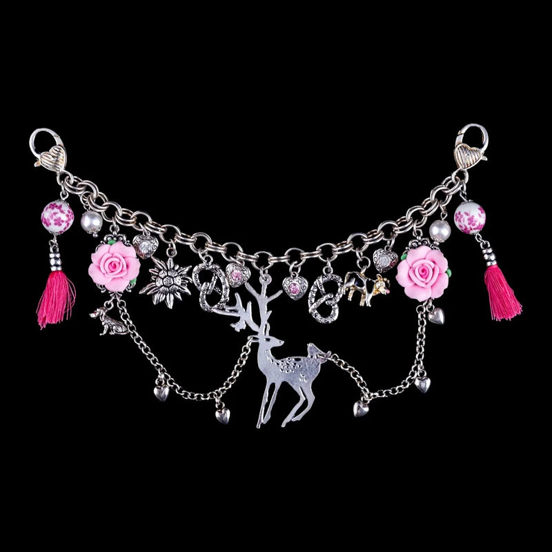 Women's Charivari with Deer, Hearts & Tassels – 2-row, 21 cm — I bin I Schmuck und Werk