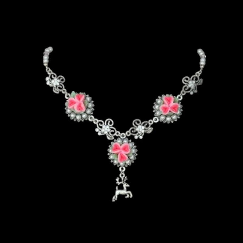 Traditional Necklace "Sweet as Sugar" | Rose, Rhinestone & Deer | 45 cm + 5 cm Extension — Ansicht 2