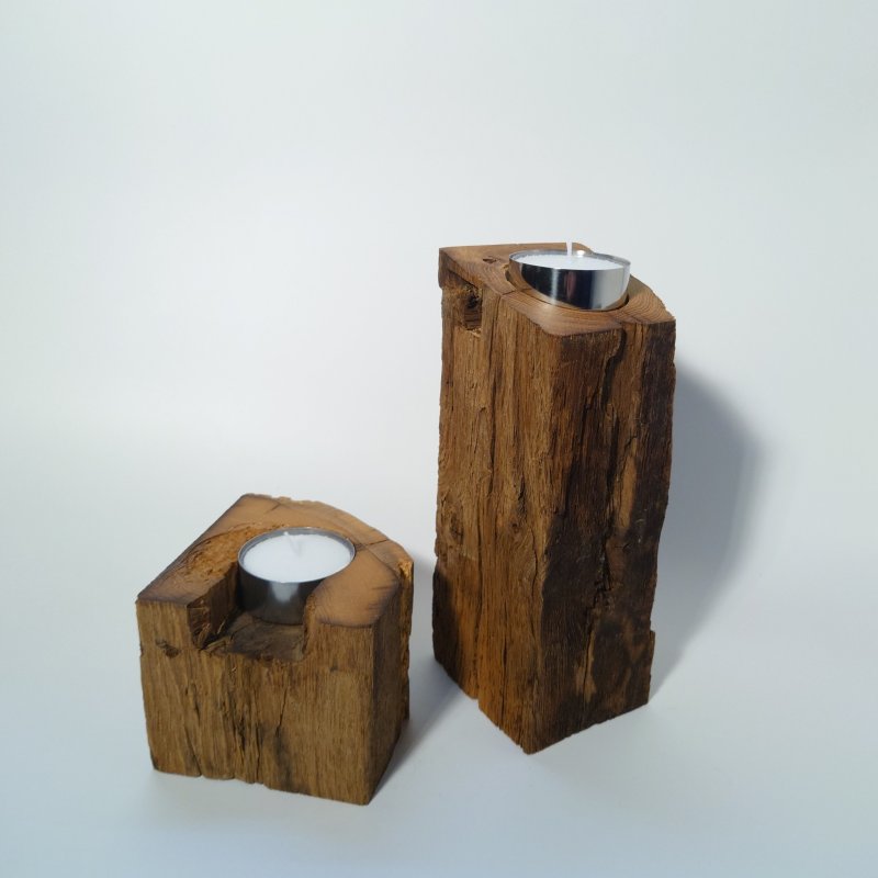 Timbur Holz Teelichthalter Altholz Edelstahl handgefertigt — Ansicht 1