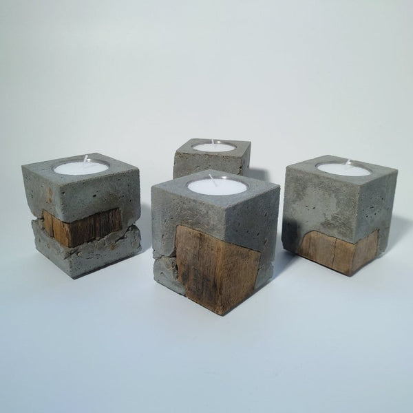 Fakö Tealight Holder Concrete Wood Stainless Steel – modern design