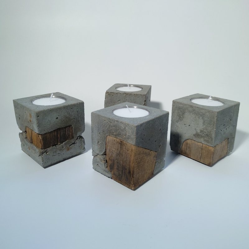 Fakö Tealight Holder Concrete Wood Stainless Steel – modern design — Ansicht 2