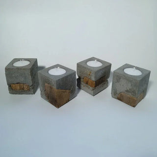 Fakö – Teelichthalter aus Beton & Holz | Edelstahl-Akzent | Modernes Design mit Charakter