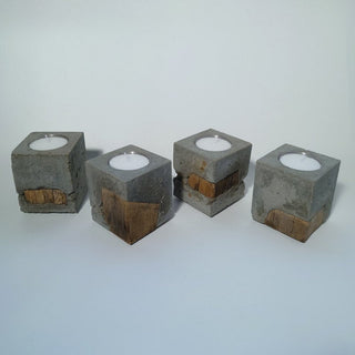 Fakö – Teelichthalter aus Beton & Holz | Edelstahl-Akzent | Modernes Design mit Charakter