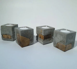 Fakö – Teelichthalter aus Beton & Holz | Edelstahl-Akzent | Modernes Design mit Charakter