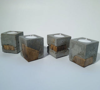 Fakö Teelichthalter Beton Holz Edelstahl – modernes Design