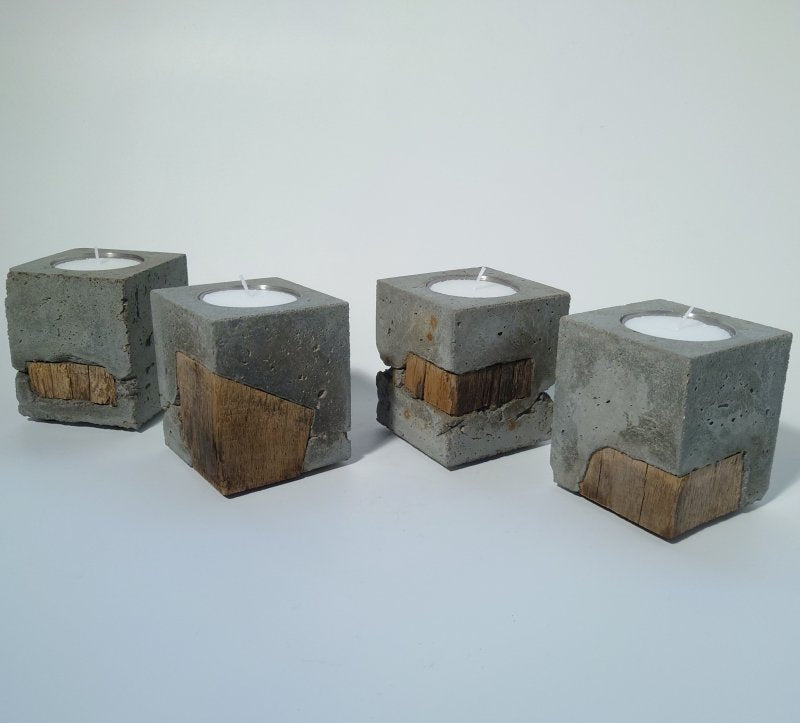 Fakö Tealight Holder Concrete Wood Stainless Steel – modern design — Handworkz