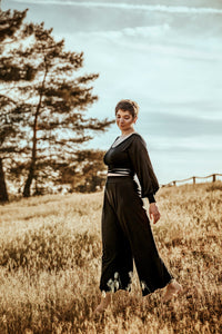Farrah Comfy Pants black – High Waist Palazzo | Weites Bein Rüschen-Saum — Ansicht 3