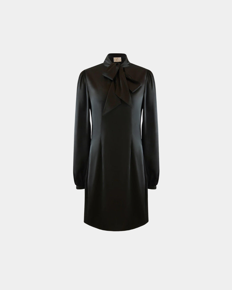 Dress Sustainable Fabric Bianca, recycled polyester, bow detail, EU production — Aline CELI