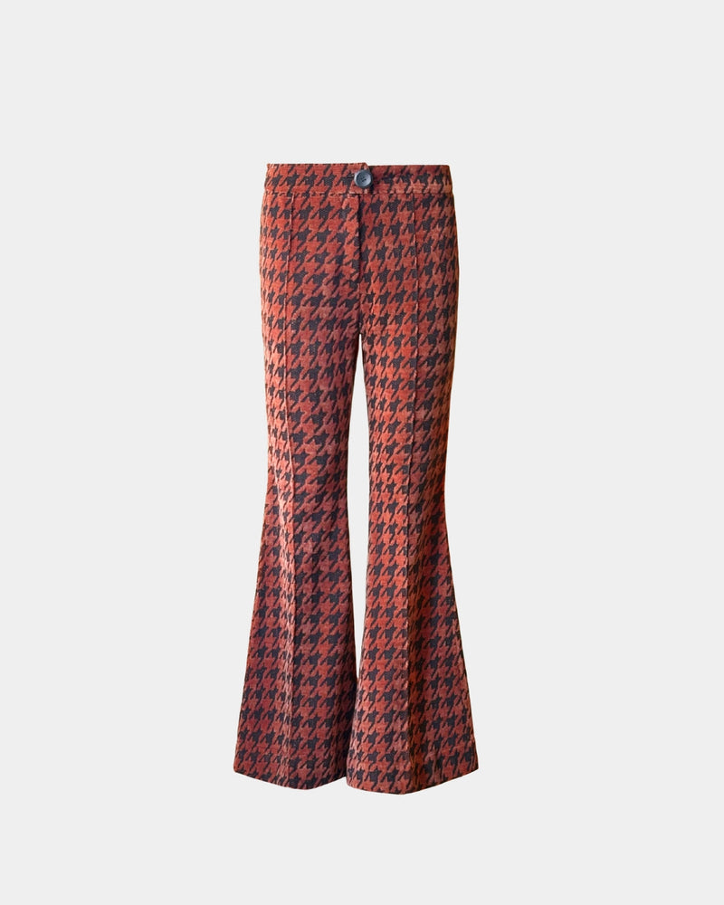 Trousers Sustainable Fabric Shimmer Flared Fit Houndstooth Recycled — Aline CELI