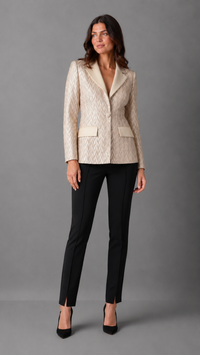 ALINE CELI COUTURE Brokatblazer Gold-Relief Satinrevers Recycelt — Ansicht 1