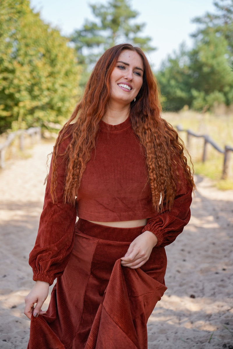 Marleen Crop Pullover sienna – Cord knit jumper with balloon sleeves — Ansicht 6