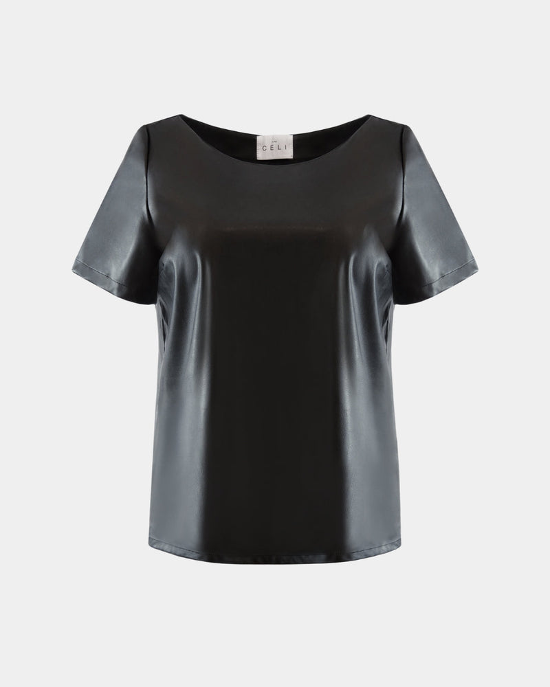 ALINE CELI Leather Blouse Made of Pineapple Fiber Round Neck Vegan Minimalist — Aline CELI