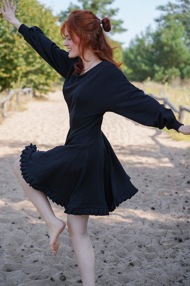 KAYLA Dress Black – Organic Cotton, Balloon Sleeves, Elegant & Casual — Ansicht 5