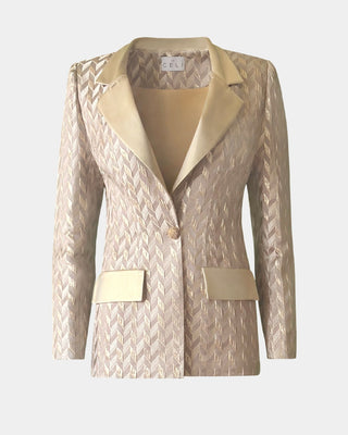 ALINE CELI COUTURE Brokatblazer – Gold-Relief | Satinrevers | Recycelt