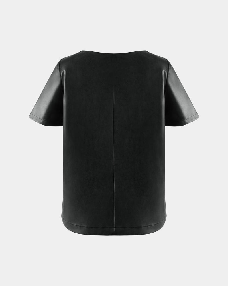 ALINE CELI Leather Blouse Made of Pineapple Fiber Round Neck Vegan Minimalist — Ansicht 2