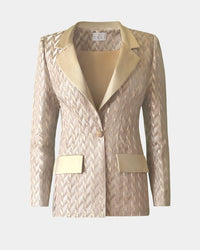 ALINE CELI COUTURE Brocade Blazer Gold Relief Satin Lapels Recycled — Ansicht 1