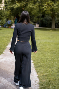 Lya Comfy Pants Black – Bio-Baumwolle High Waist Wide Leg Hose — Ansicht 6