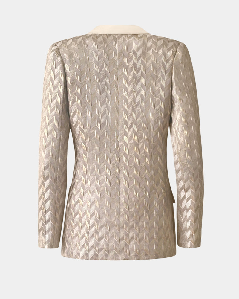 ALINE CELI COUTURE Brocade Blazer Gold Relief Satin Lapels Recycled — Ansicht 3