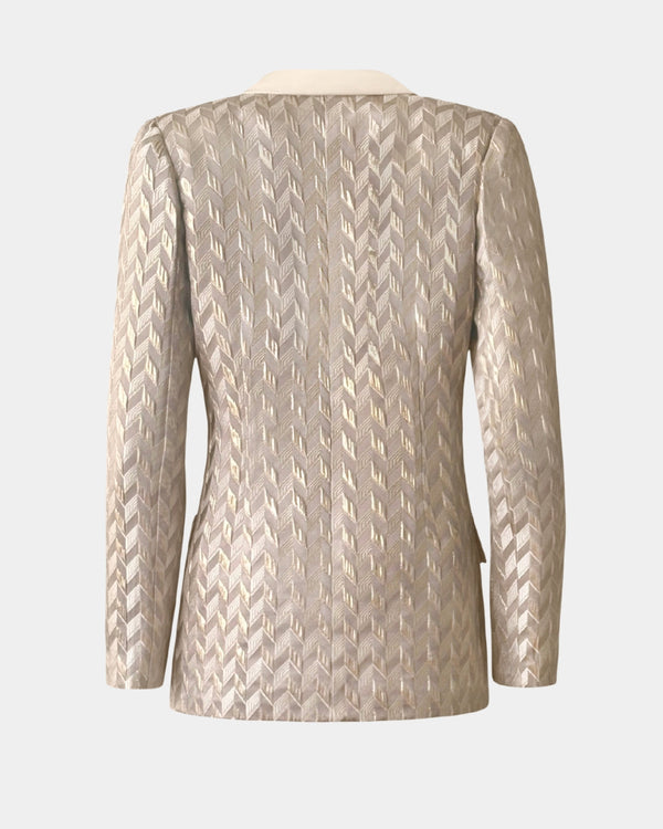 ALINE CELI COUTURE Brocade Blazer Gold Relief Satin Lapels Recycled