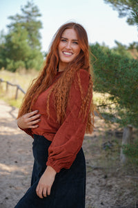 Marleen long jumper sienna – Hip-length jumper | Balloon sleeves | Organic cotton — Ansicht 6