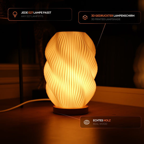 Twuro 3D-printed table lamp oak recycled PLA