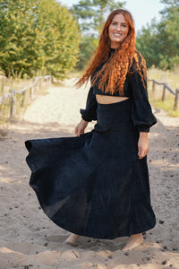 Marleen Rock black – eleganter Cordrock mit Gummibund & Godets — Ansicht 4