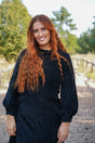 Marleen long jumper black – organic cotton, balloon sleeves, hip length