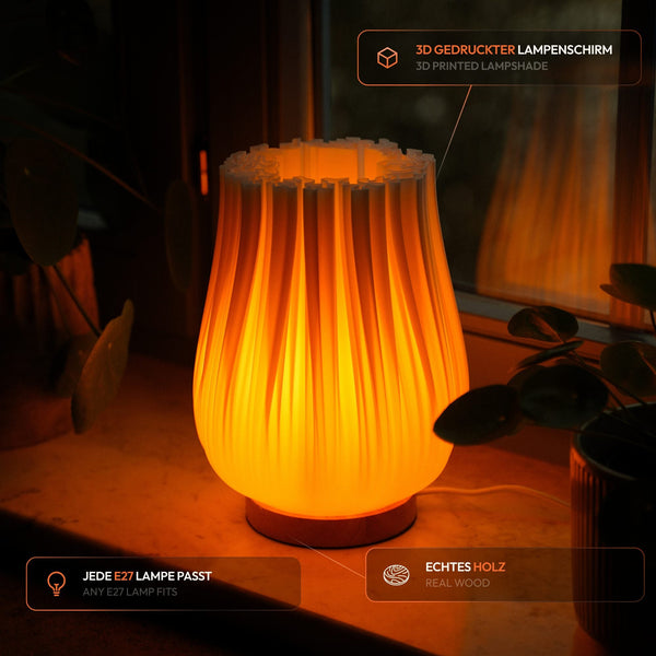 Cora 3D Printed Table Lamp | Recycled PLA & Oak Wood