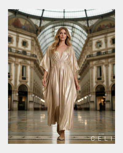 ALINE CELI Soleil D'Or Duchess-Satin Dress Pearl Gold