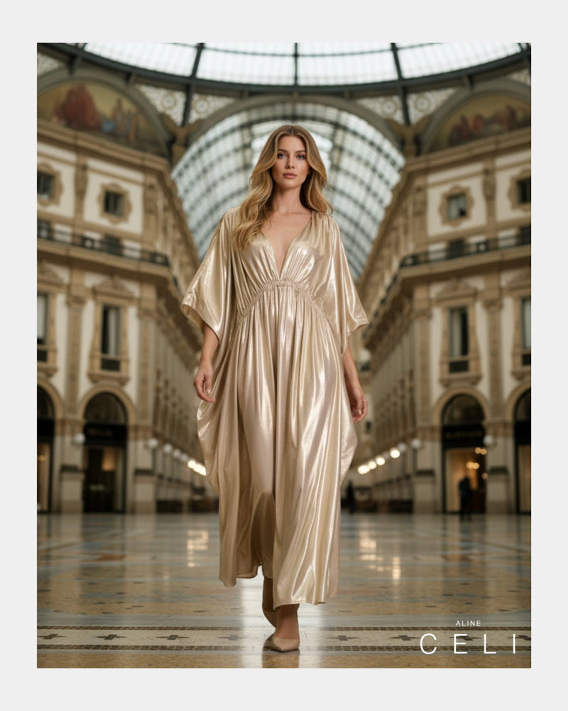 ALINE CELI Soleil D'Or Duchess-Satin Dress Pearl Gold — Ansicht 4