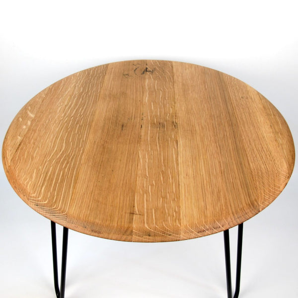 Couchtisch aus Weinfassdeckel Ø55cm – Handgefertigt, Eichenholz, Rustikal