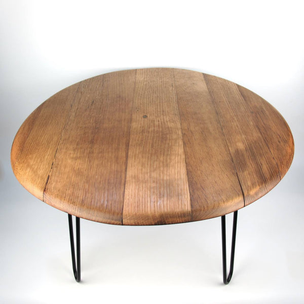 Handmade Whiskey Barrel Lid Coffee Table Ø66cm – Oak Wood with Steel Legs