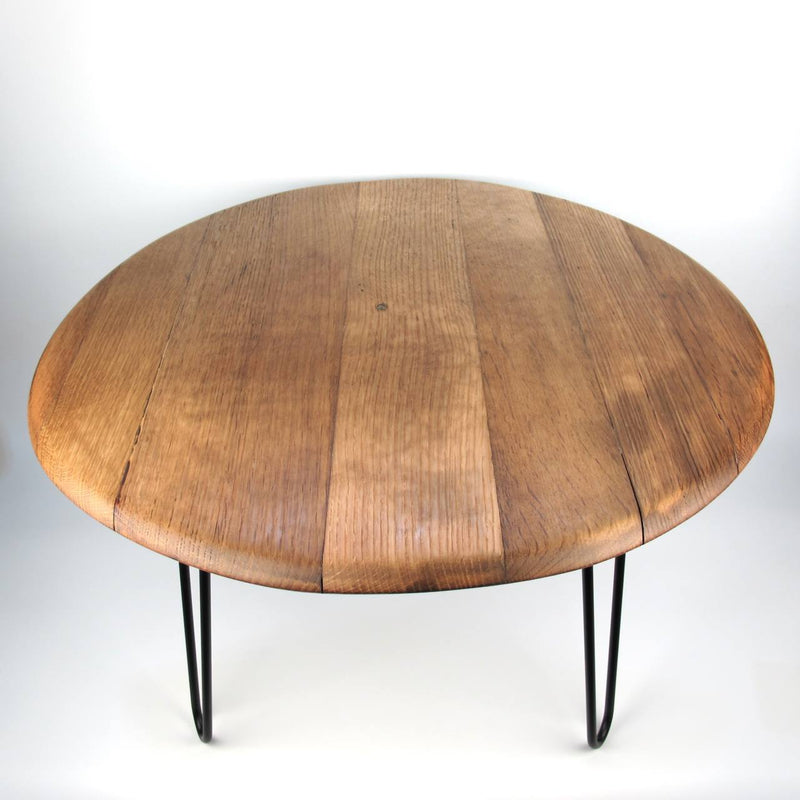 Handmade Whiskey Barrel Lid Coffee Table Ø66cm – Oak Wood with Steel Legs — Ansicht 2