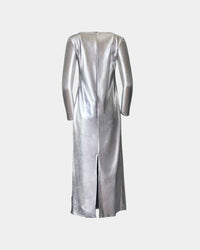 Silver Metallic 3D-Printed Dress – Futuristic Sheen Statement — Ansicht 3
