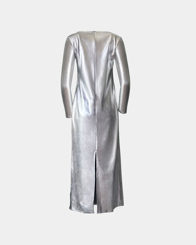 Silver Metallic 3D-Printed Dress – Futuristic Sheen Statement