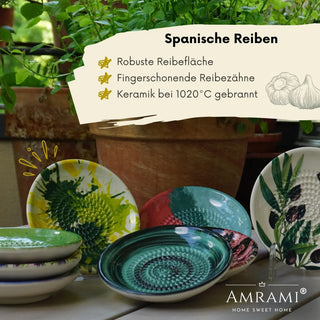 AMRAMI® Keramik Reibeteller mit Pinsel | Handmade | Knoblauch & Ingwer Reibe | Mediterranes Design