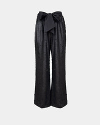 Black Sequin Palazzo Trousers – Couture Bow | High Waist | Flowing Cut — Ansicht 1
