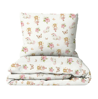 Leslis Fee & Einhorn Kinderbettwäsche aus OEKO‑Tex Baumwolle – handgemalte Märchenmotive, wählbar in Satin oder Musselin, hautfreundlich und langlebig
