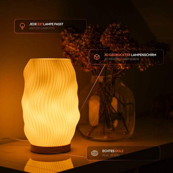 Flow 3D-Printed Table Lamp made from Recycled Bioplastic with Oak Base