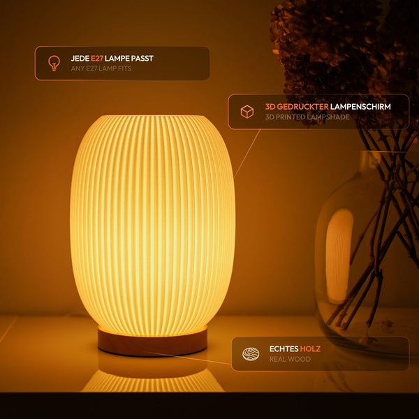 Boa 3D Printed Lamp – Bulbous Design, Recycled PLA & Oak Base