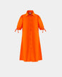 A-Line Leinenkleid Orange – 100 % Leinen, Knopfleiste, verstellbare Puffärmel