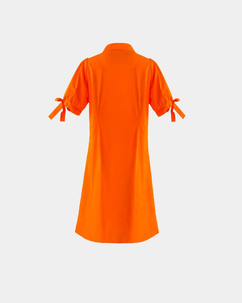 A-Line Leinenkleid Orange – 100 % Leinen, Knopfleiste, verstellbare Puffärmel — Ansicht 3